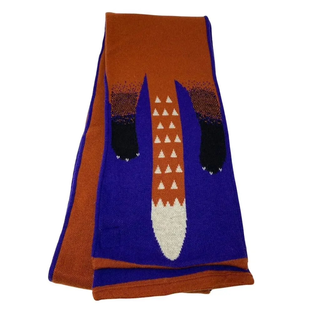 Modcloth Yumi Fox Print Scarf Orange + Blue Wool Angora Blend